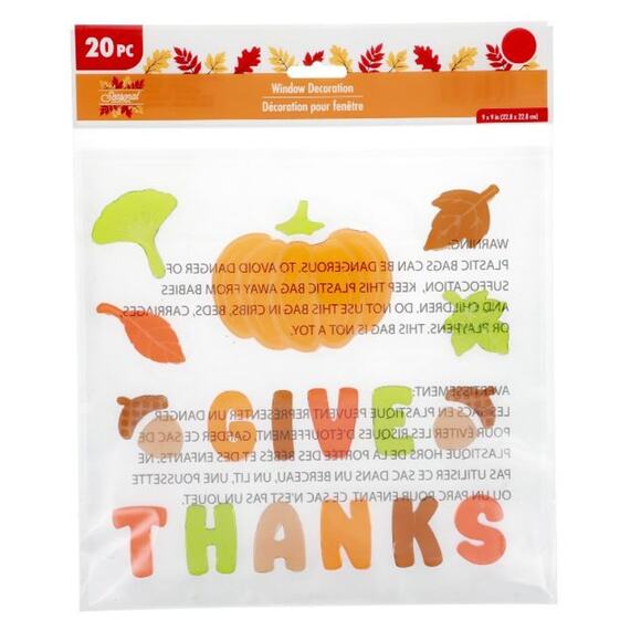 NEW Thanksgiving Fall Window Gel Cling Stickers Give Thanks 20 pieces Decor! - Picture 1 of 1
